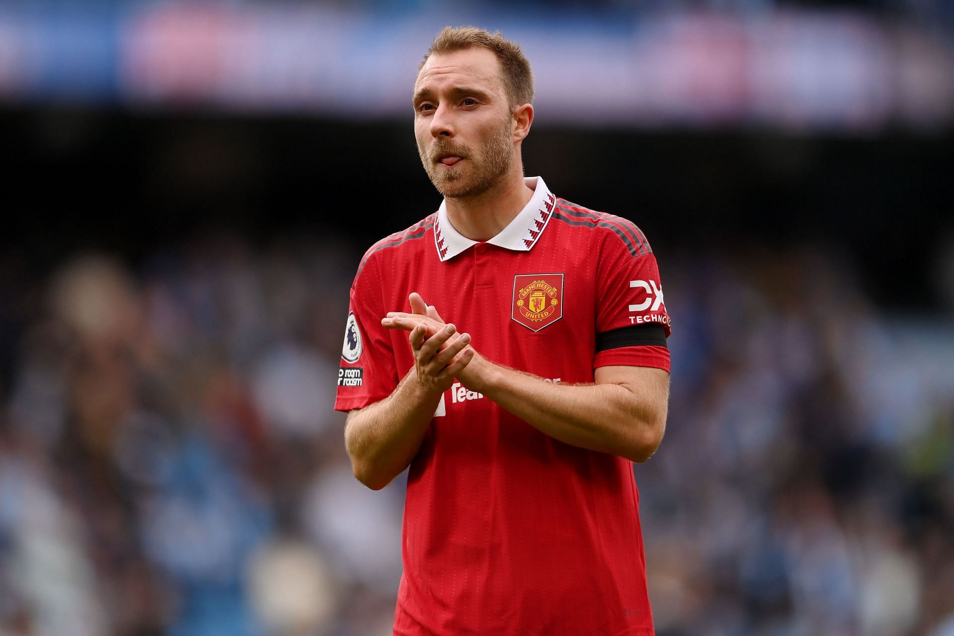 Christian Eriksen in action for Manchester United vs Manchester City